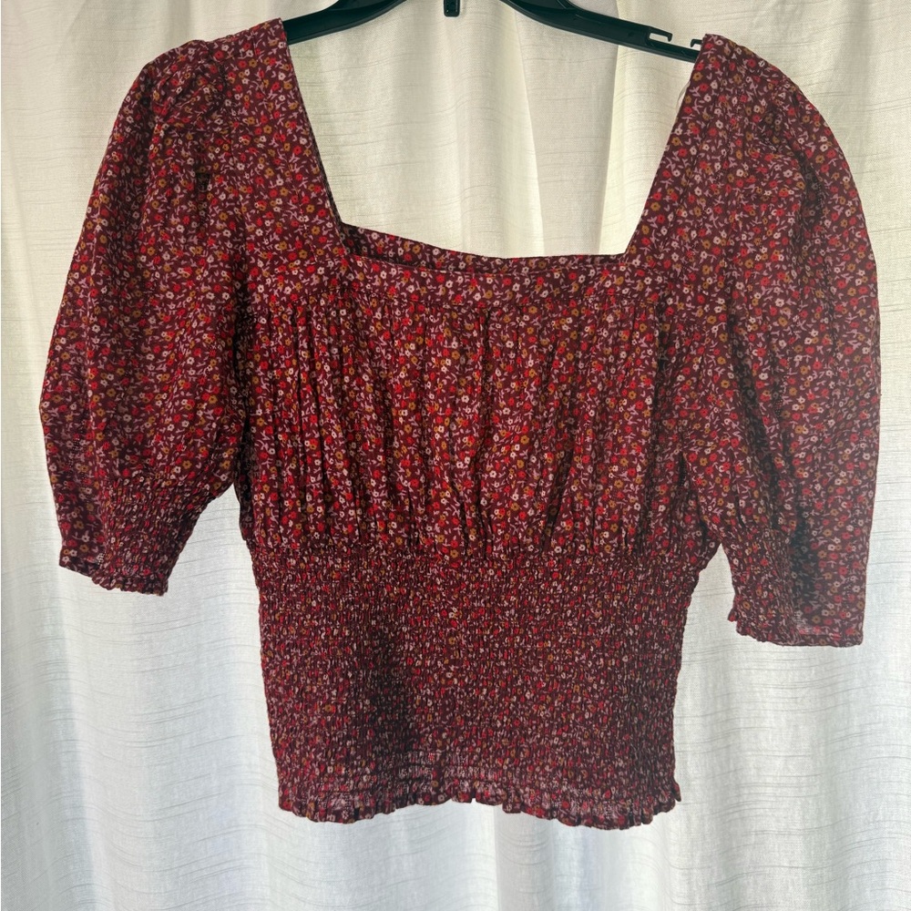 Universal Thread Red Floral Smocked Blouse